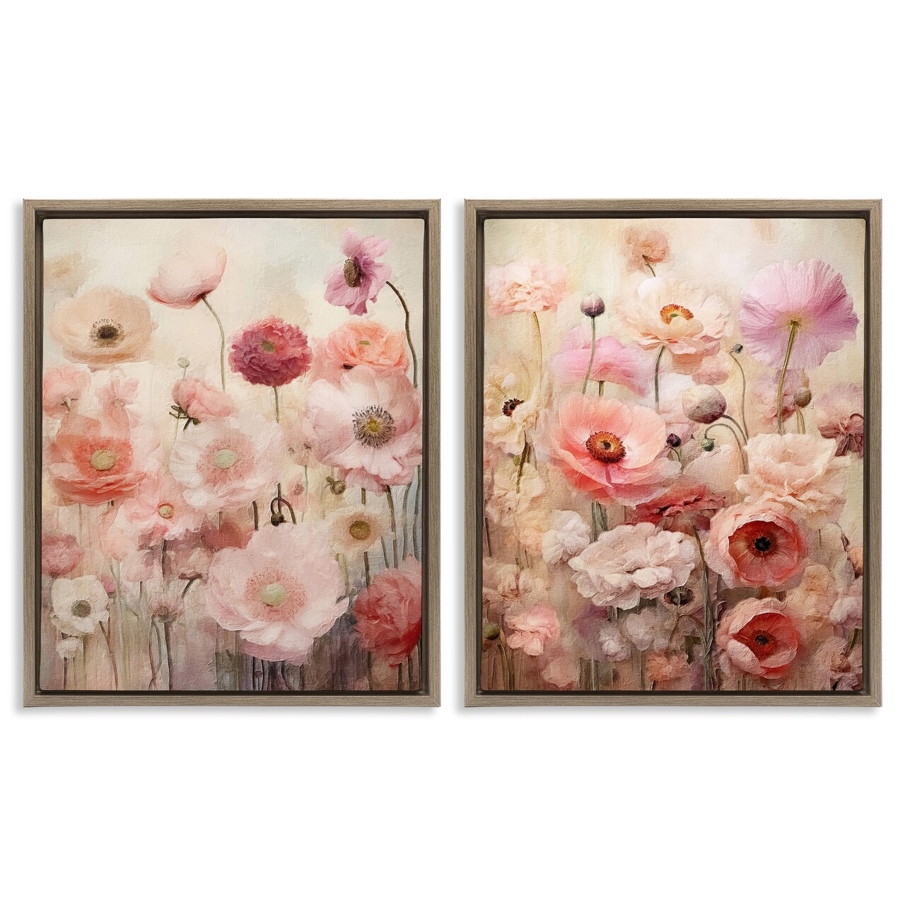 Stupell Industries Pink Blush Floral Field 2 pc Framed Floater Canvas Wall Art Set Design by RileyB